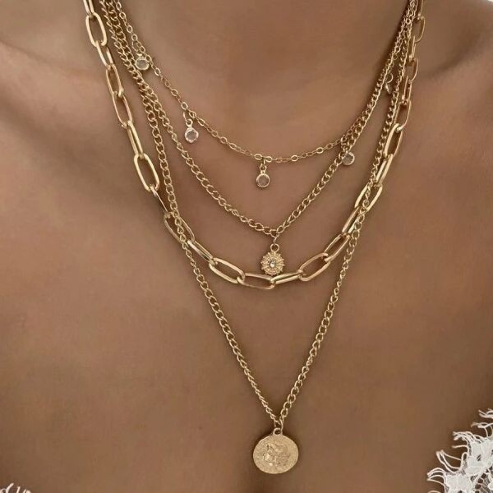 Layered Pendant Necklace Aesthetic - Collar con Colgante de Retrato Estilo