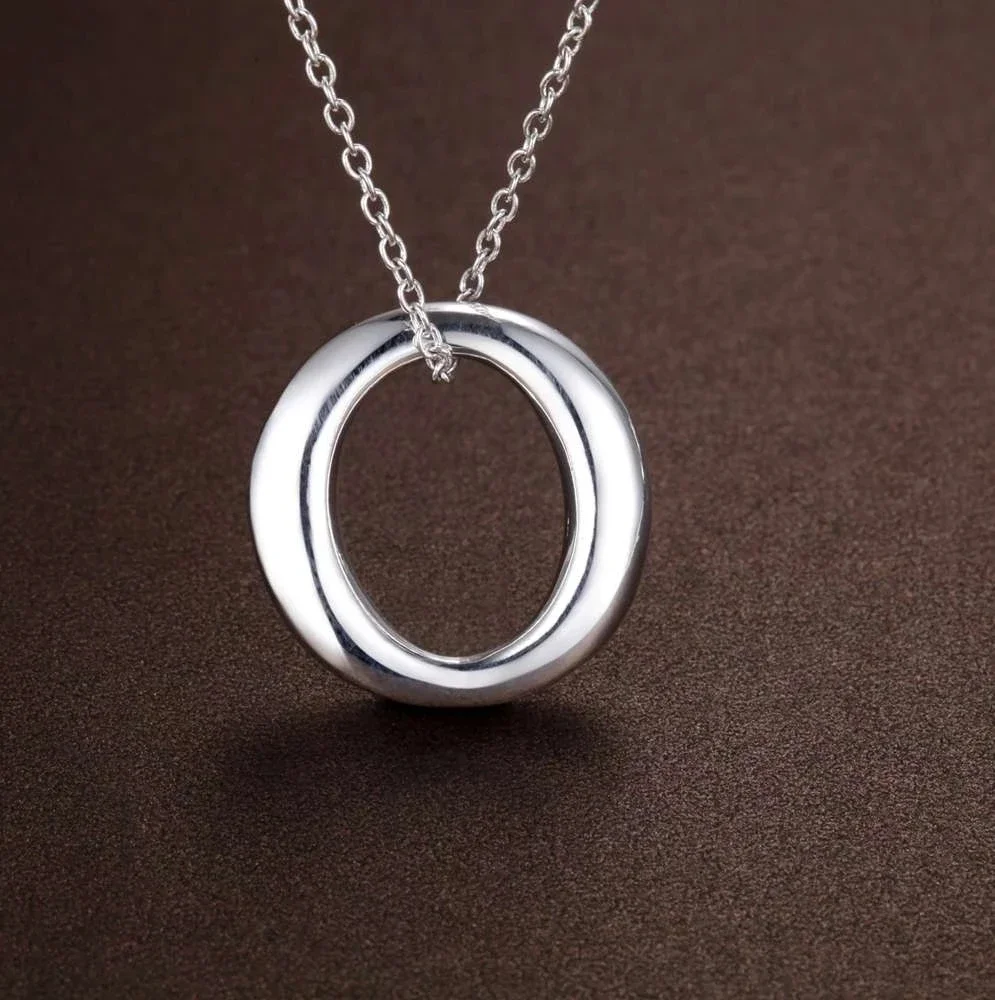 925 Sterling Silver Chain Necklace Men - Collar con colgante redondo simple de
