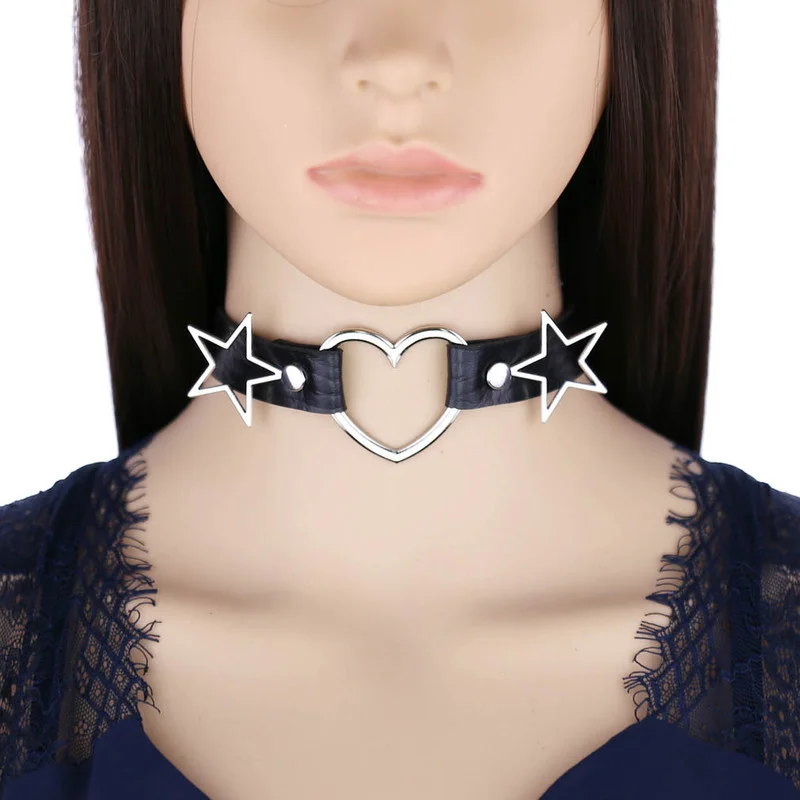 Goth Punk Spike Choker - Decopunk Punk PU cuero corazón estrellas