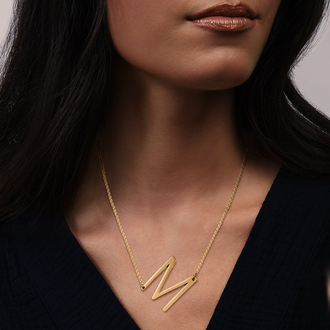 Initial Letter Necklace 18K Gold - Collar de acero inoxidable personalizado con