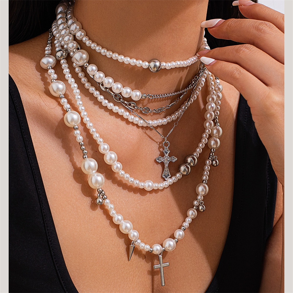 Layered Pendant Necklace Aesthetic - Collar de cadena de cuentas de