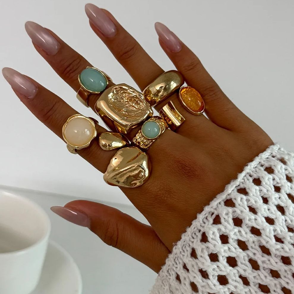 Vintage Punk Knuckle Rings Set - DIEZI 7 unids/set Vintage Multicolor anillos