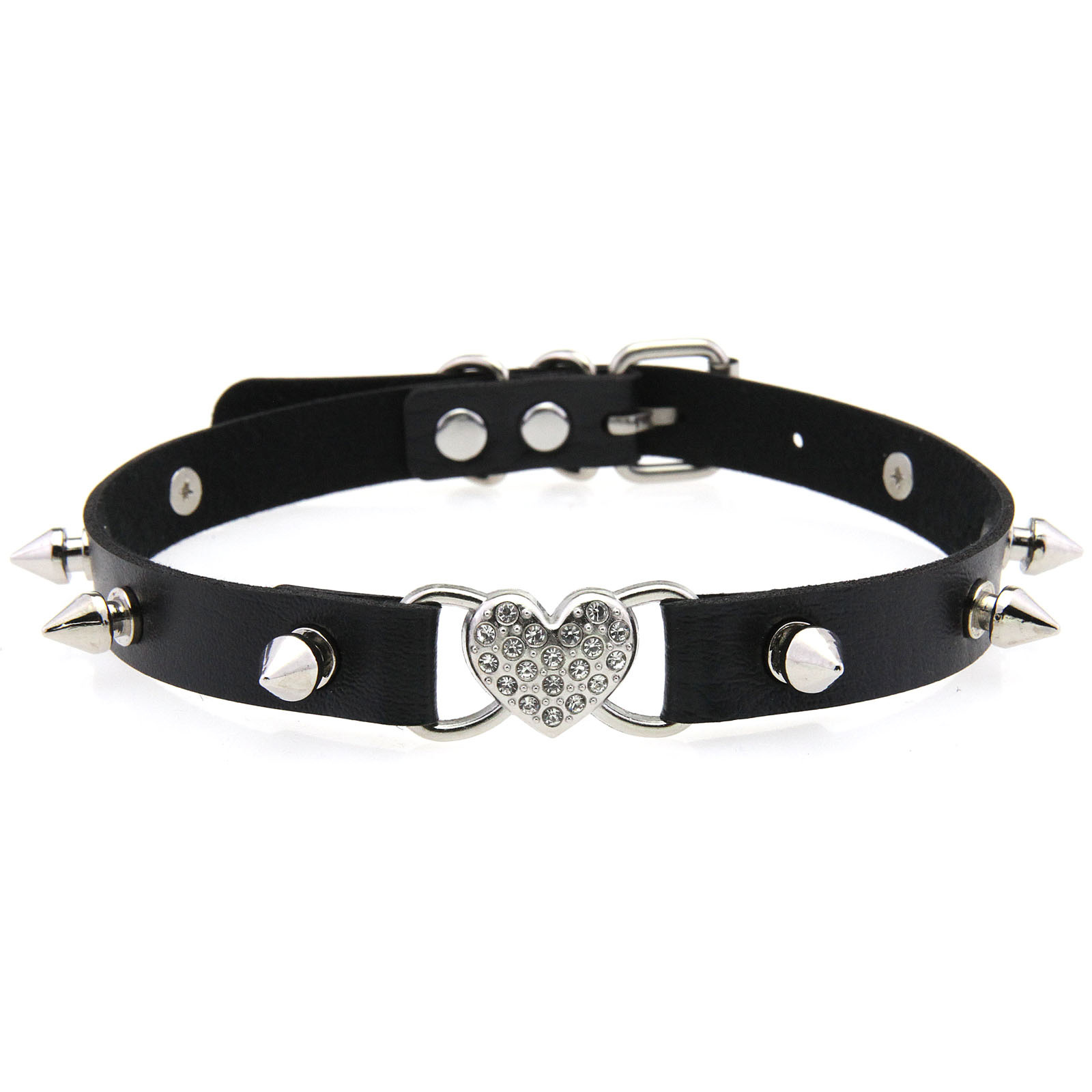 Goth Punk Spike Choker - Collar de corazón gótico, Gargantilla negra