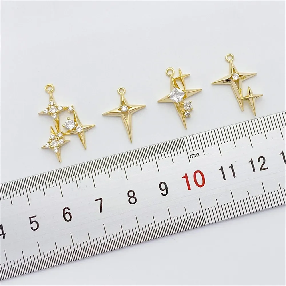 Cross Pendant Necklace Gold - Colgante de estrella cruzada de circón