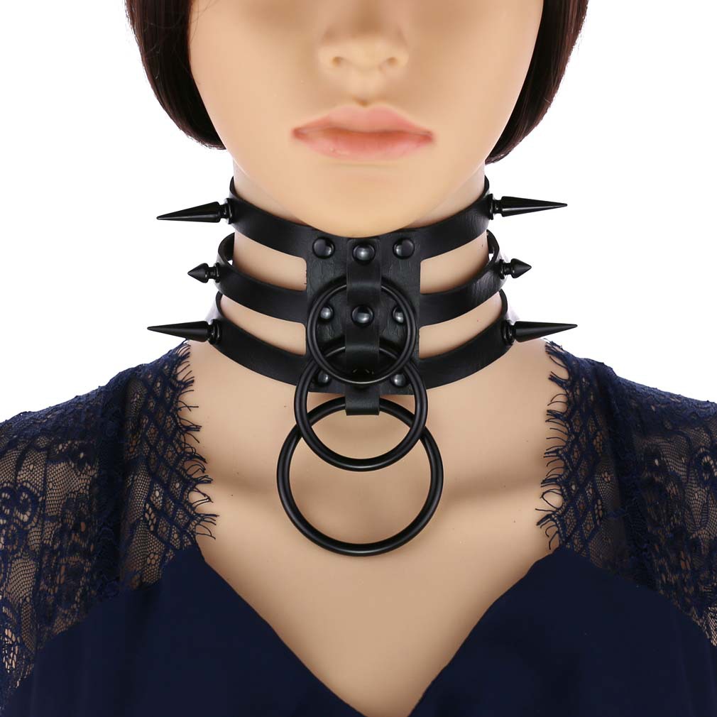 Goth Punk Spike Choker - Gargantilla de Bondage de cuero con