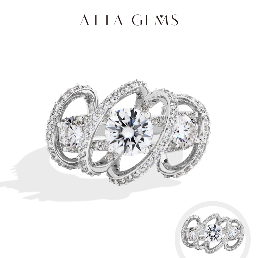Moissanite Engagement Ring 1 Carat - ATTAGEMS-Anillo de moissanita de racimo de