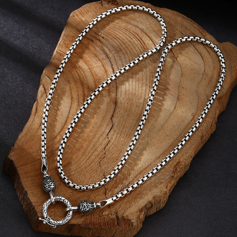 925 Sterling Silver Chain Necklace Men - OUYADI Collar de Cadena Retro de