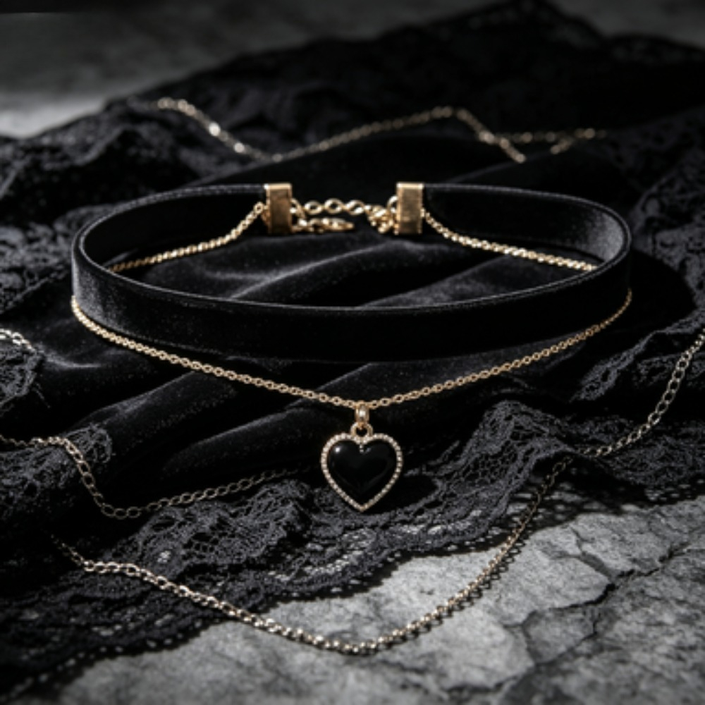 Layered Pendant Necklace Aesthetic - Collar Gargantilla con Colgante de Corazón