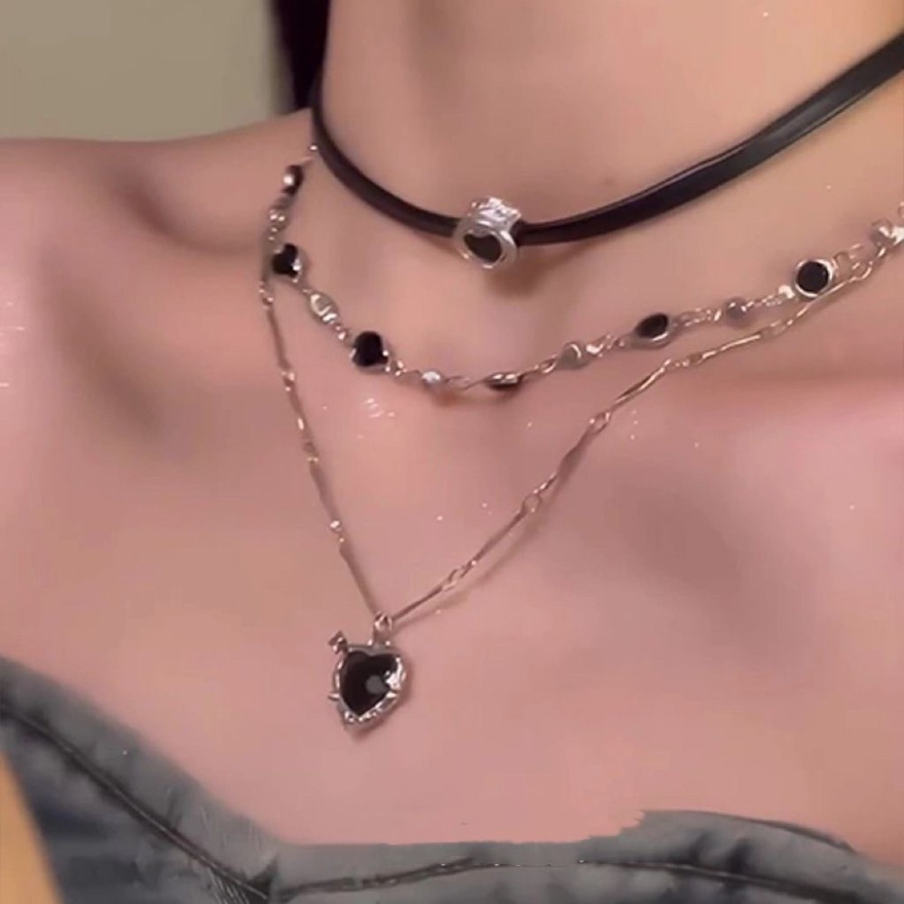 Layered Pendant Necklace Aesthetic - Collar gótico con colgante de corazón