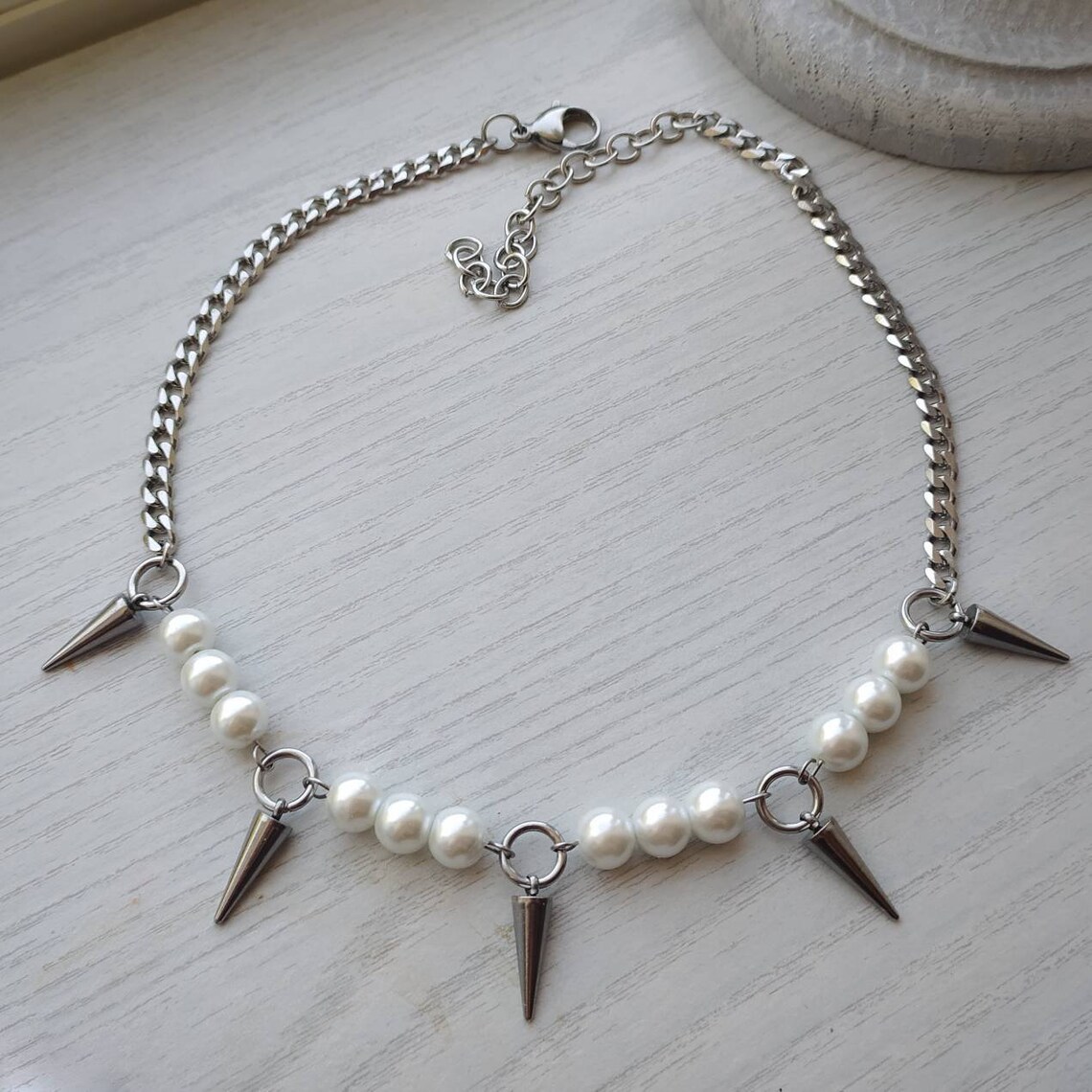 Goth Punk Spike Choker - Egirl-collar con punta de perlas para