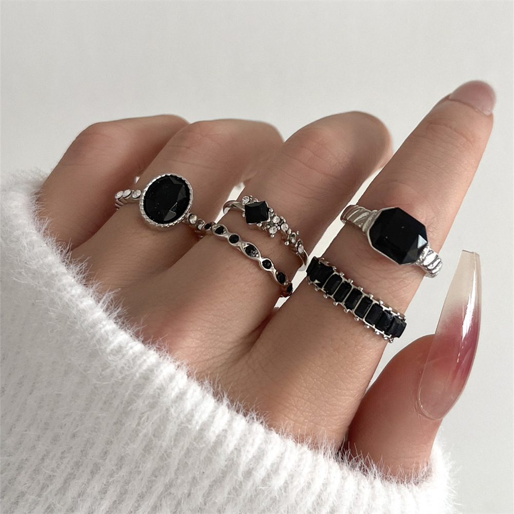 Vintage Punk Knuckle Rings Set - Conjunto de anillos de piedra de