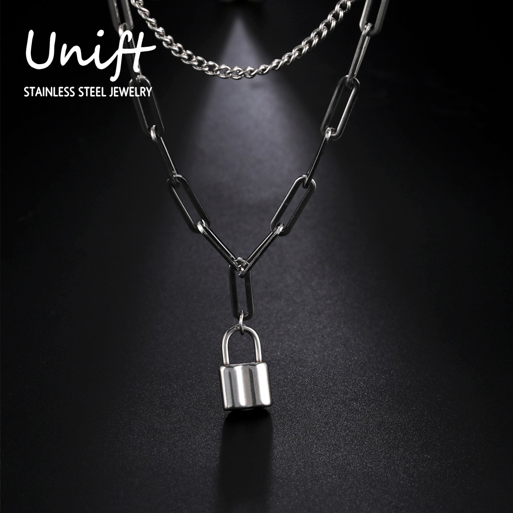 Layered Pendant Necklace Aesthetic - Unift Colgante de candado estético para