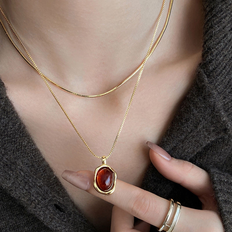 Layered Pendant Necklace Aesthetic - Collares con colgantes de piedra natural