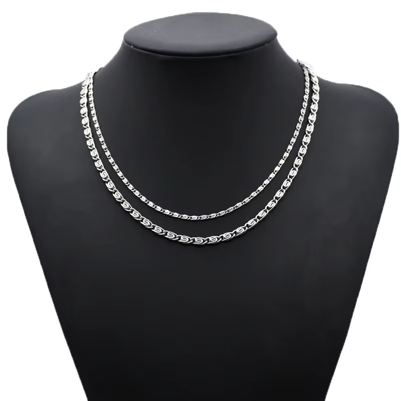 925 Sterling Silver Chain Necklace Men - Andara Collar de Cadena Lateral de
