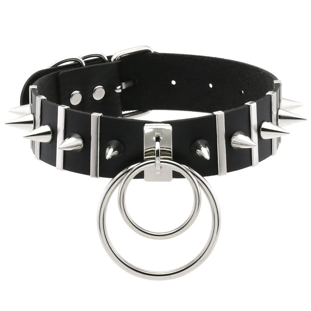 Goth Punk Spike Choker - Collar de cuero con pinchos grandes