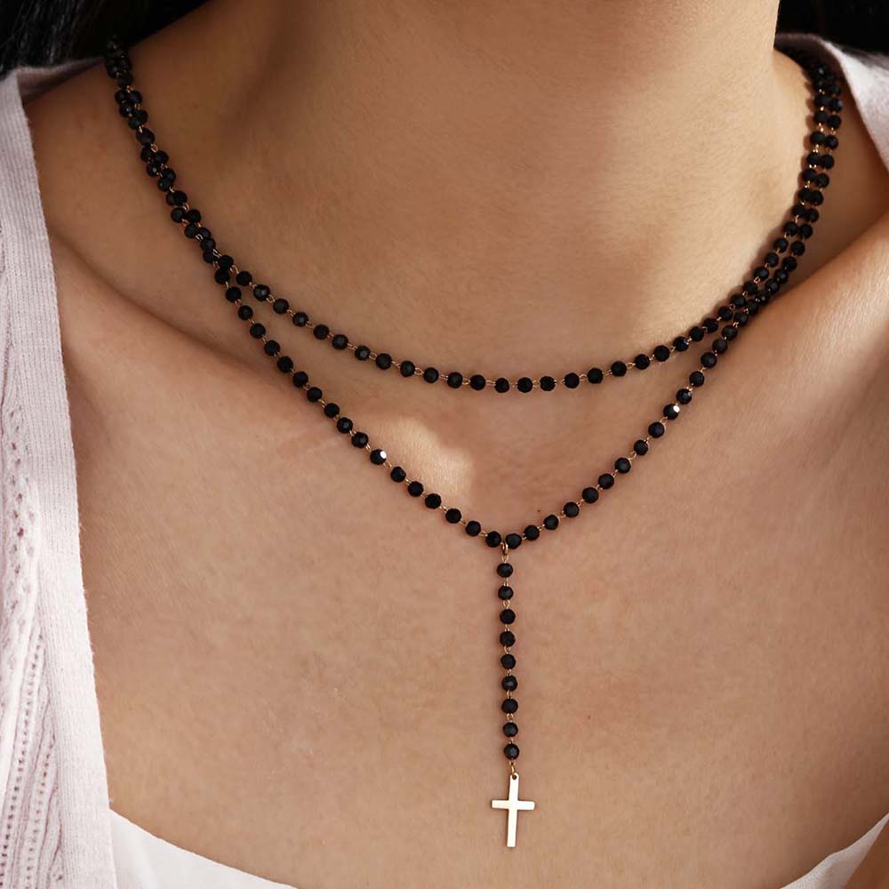 Layered Pendant Necklace Aesthetic - Collar gótico de doble capa con