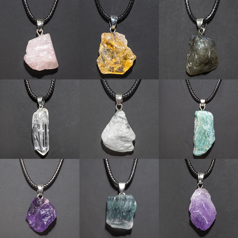 Crystal Pendant Necklace Natural Stone - Collar de flores de amatistas naturales,
