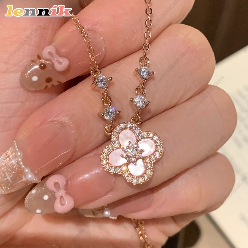 Layered Pendant Necklace Aesthetic - Collar de concha rosa, colgante de