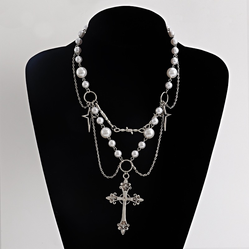 Collar con colgante de cruces  - Pearl Choker Necklace Vintage reseña y precio