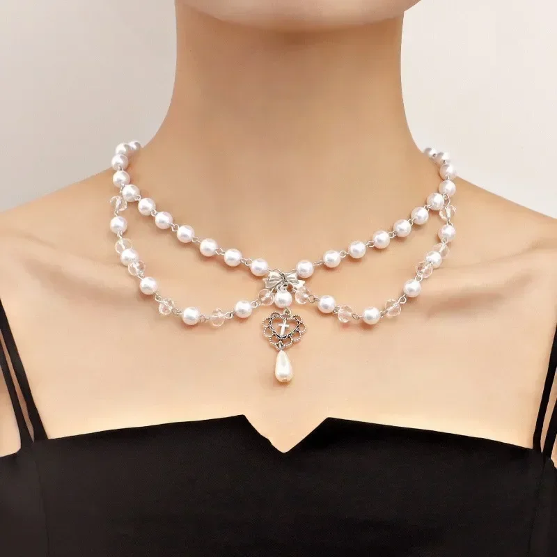 Collar con colgante de cruces  - Pearl Choker Necklace Vintage reseña y precio