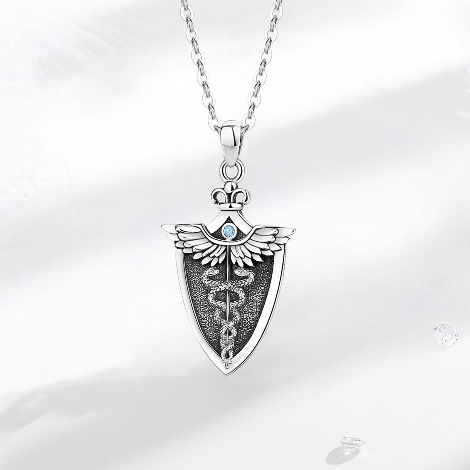 Eudora-collar de caduceo de Pl - 925 Sterling Silver Chain Necklace Men reseña y precio