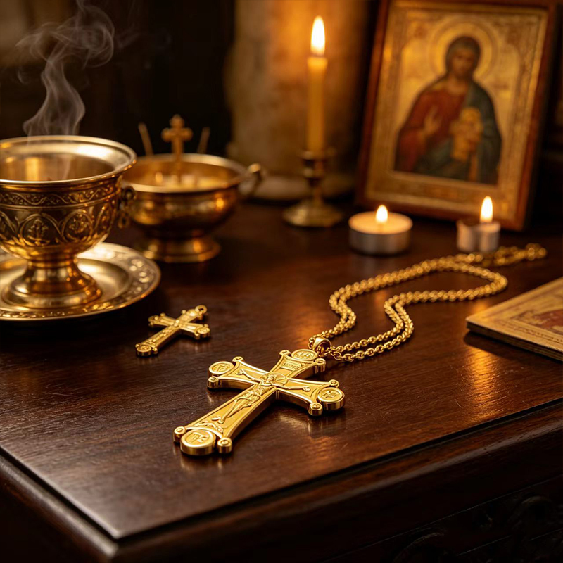 Collar con Crucifijo Ortodoxo  - Cross Pendant Necklace Gold reseña y precio