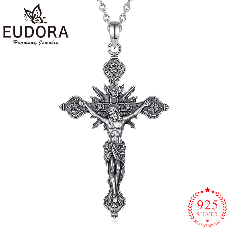 Eudora-collar con cruz de cruc - 925 Sterling Silver Chain Necklace Men reseña y precio