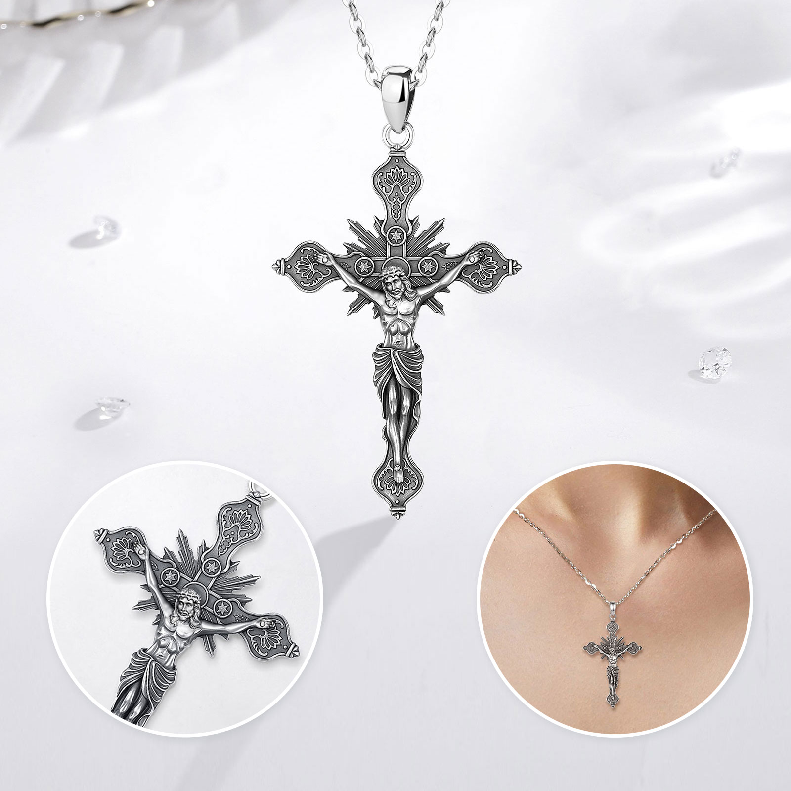 Eudora-collar con cruz de cruc - 925 Sterling Silver Chain Necklace Men reseña y precio