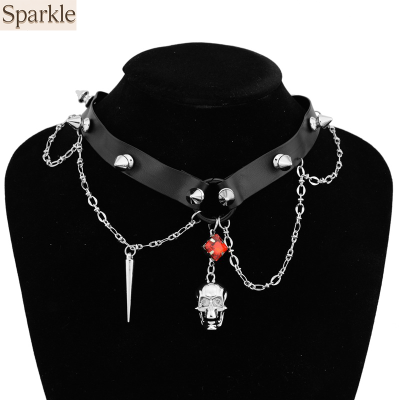 Gargantilla de cuero con calav - Goth Punk Spike Choker reseña y precio