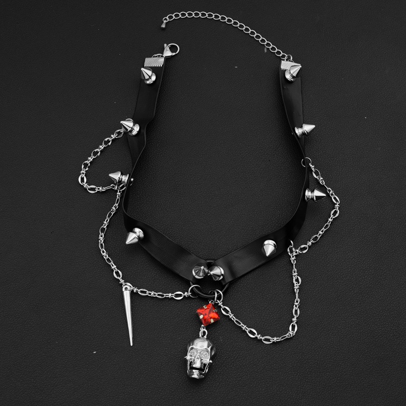Gargantilla de cuero con calav - Goth Punk Spike Choker reseña y precio
