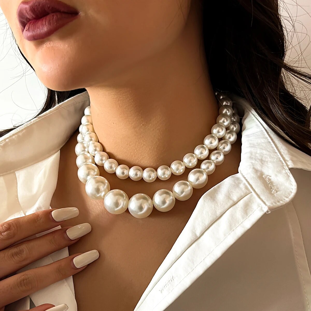 2 unids/set exagerado gran per - Pearl Choker Necklace Vintage reseña y precio