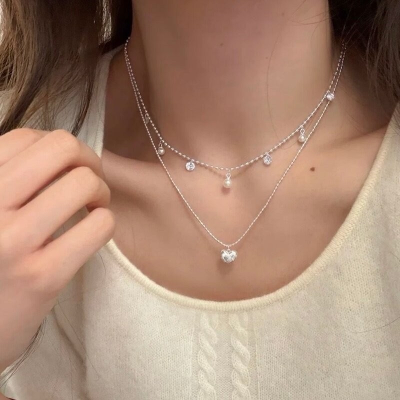 Collar de doble capa con cuent - Layered Pendant Necklace Aesthetic reseña y precio