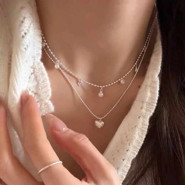 Collar de doble capa con cuent - Layered Pendant Necklace Aesthetic reseña y precio