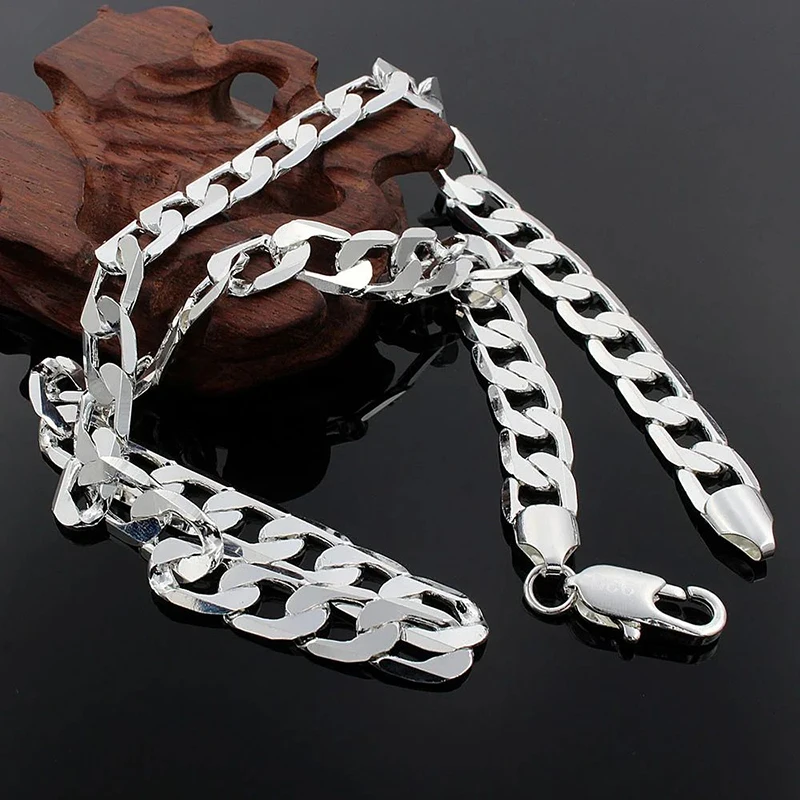 Collar de plata de ley 925 par - Cuban Link Chain 12Mm reseña y precio