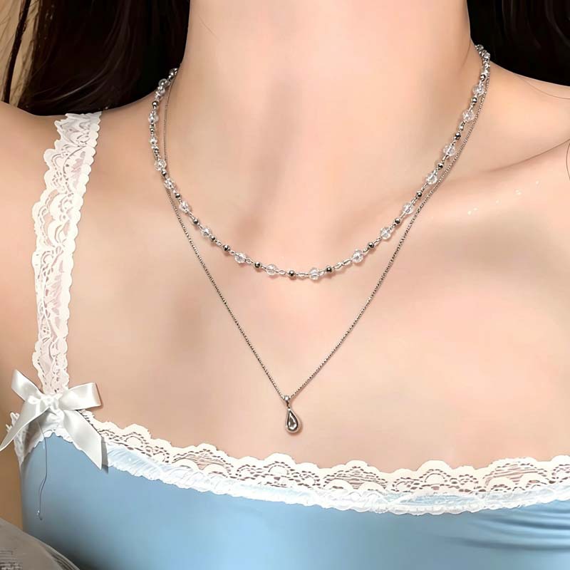 Nuevo collar de cristal transp - Layered Pendant Necklace Aesthetic reseña y precio