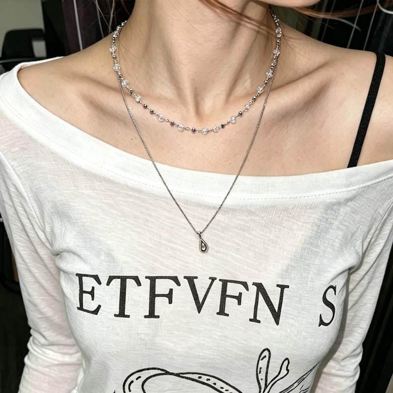Nuevo collar de cristal transp - Layered Pendant Necklace Aesthetic reseña y precio