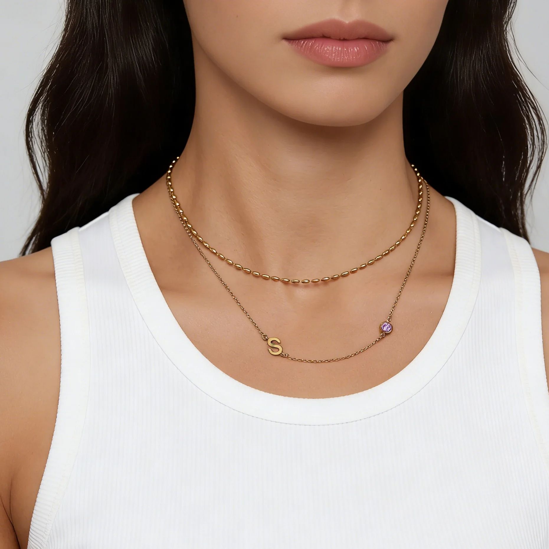 Collar con inicial y piedra de - Initial Letter Necklace 18K Gold reseña y precio