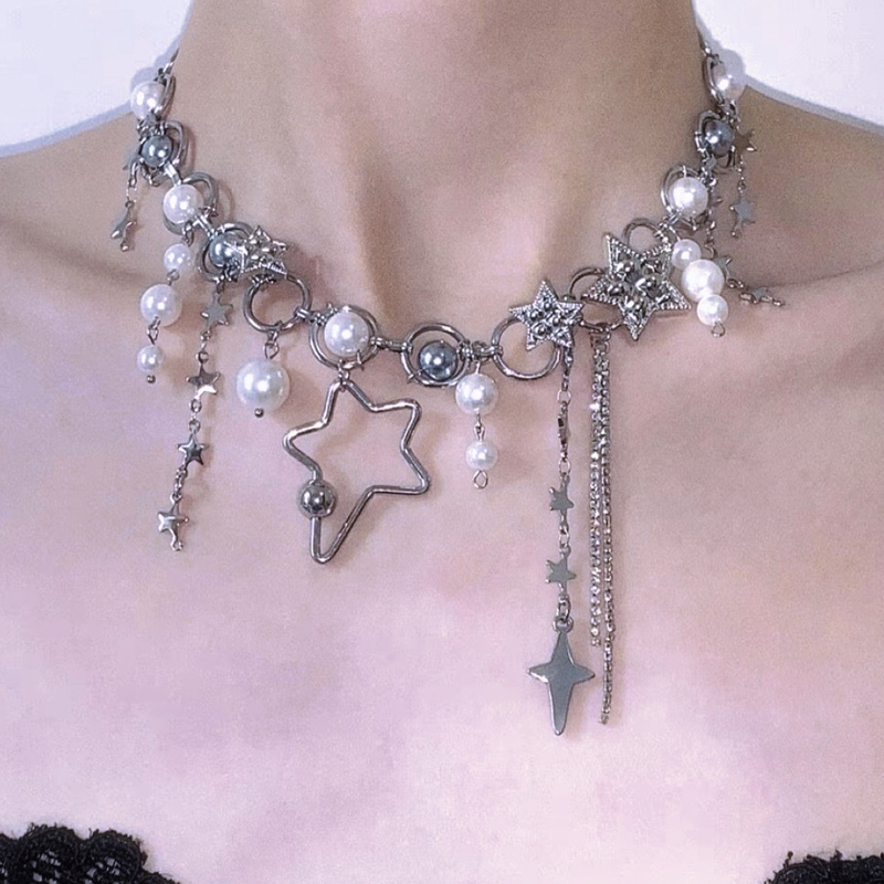 Y2K joyería perla empalme estr - Pearl Choker Necklace Vintage reseña y precio