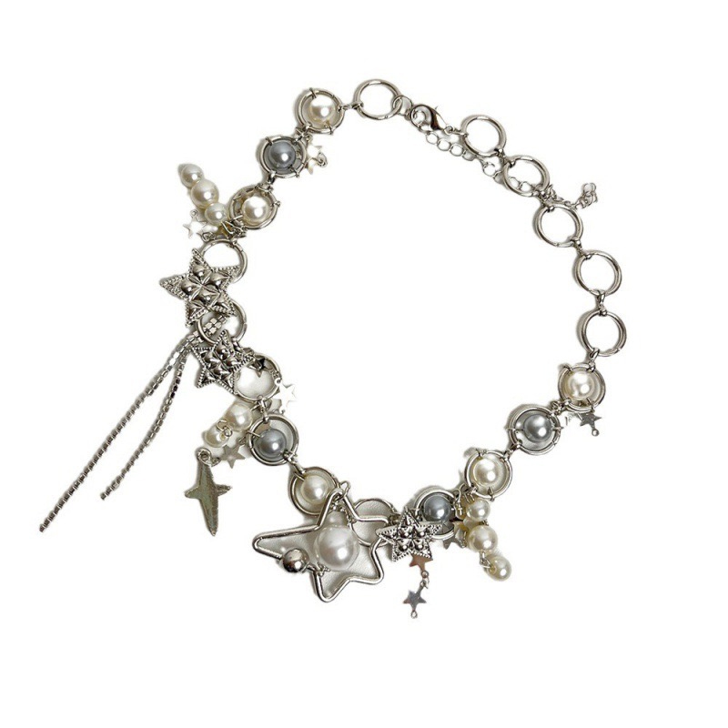 Y2K joyería perla empalme estr - Pearl Choker Necklace Vintage reseña y precio