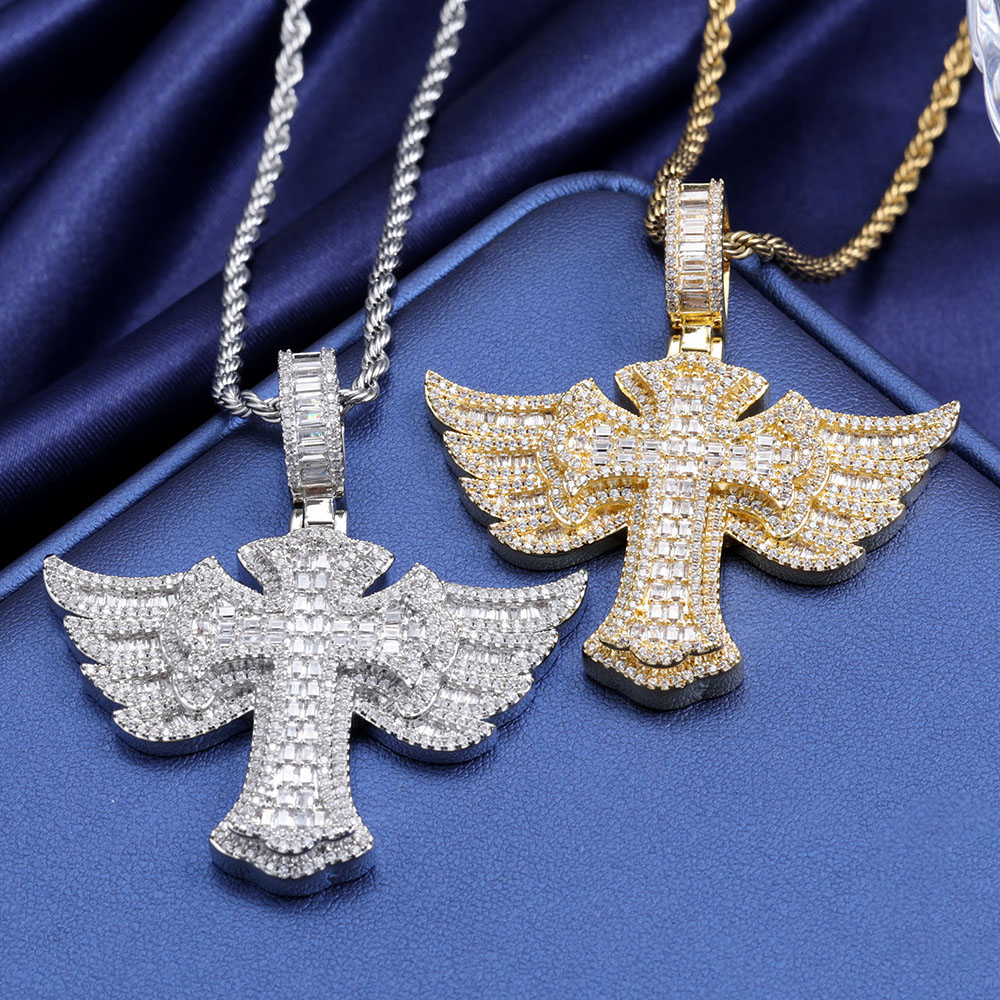 Hip Hop lleno de diamantes cha - Cross Pendant Necklace Gold reseña y precio